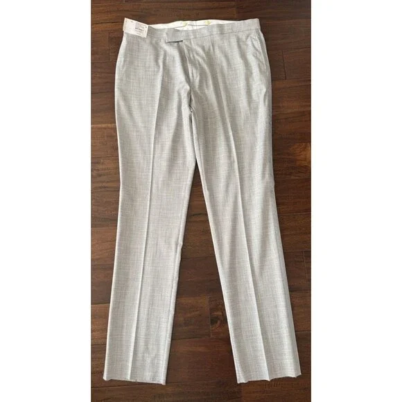 Tre Vero Modern Fit dress pants Flat Front Tuxedo Striped size 42L Gray Unhemmed
